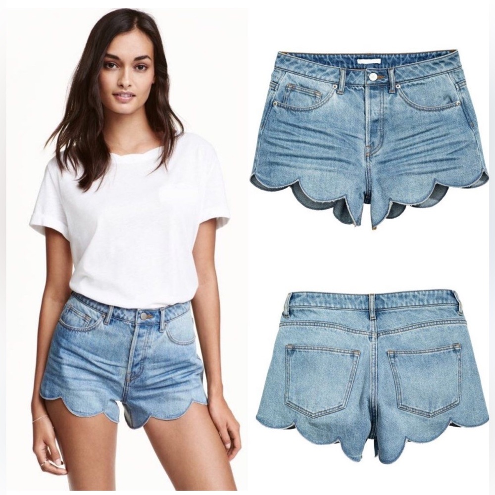 Like New! H&M Medium Wash Scalloped Denim Shorts
